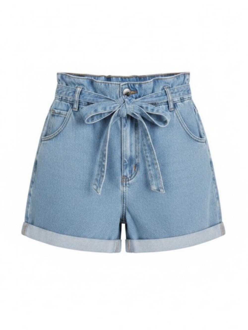 H&M Light Blue Paperbag Waist Denim Shorts with Tie Size 2